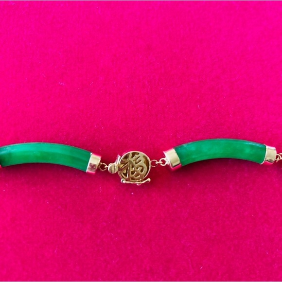 Genuine Green Jade Bar Necklace 14k Gold | Excellent Condition New No Tags - Picture 9 of 12
